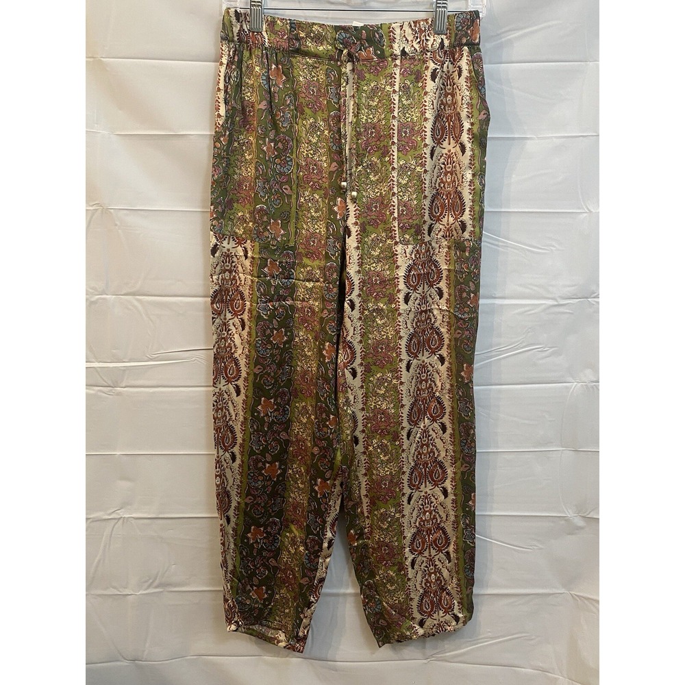 Zara Multicolor Floral Patchwork Printed Wide Leg Pants Size M Pockets (157)